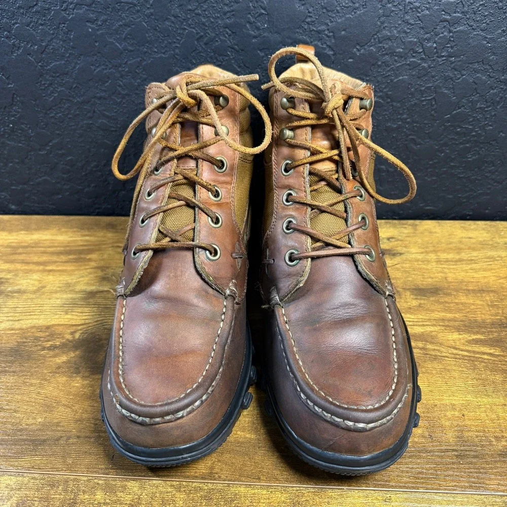 Justin 999 Brown Leather Canvas Moc Toe Work Boots Mens 10M
